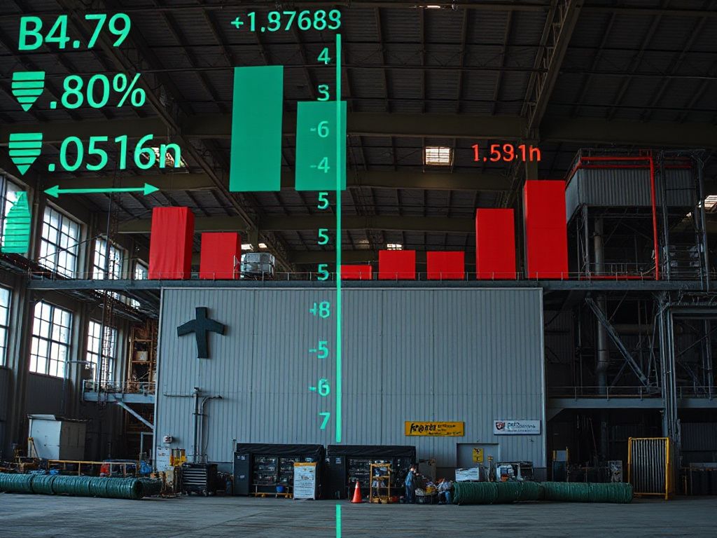 Deutsche Fabrikhalle mit wirtschaftlichen Grafiken