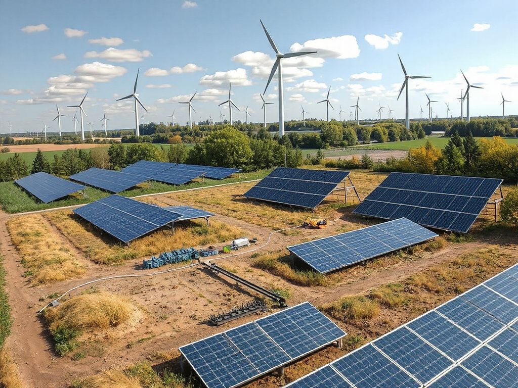 Solaranlagen und Windräder in einer deutschen Landschaft