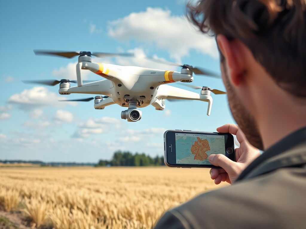 Drohne überfliegt ein Feld in Deutschland zur Überwachung von Stechmücken